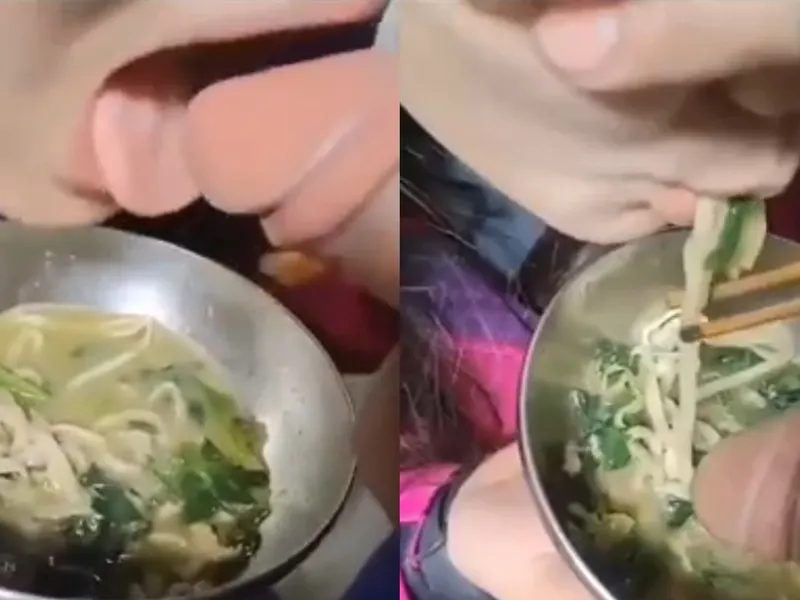 độc lạ em ăn mì còn lấy cặc anh chấm vào nước để mút